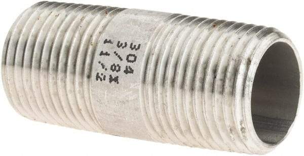 Value Collection - 3/8" Pipe x 1-1/2" Long, Grade 304/304L Stainless Steel Pipe Nipple - Welded & Threaded - Top Tool & Supply