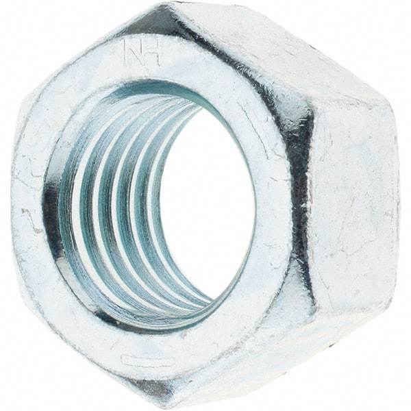 Made in USA - 1-1/8 - 7 UNC Steel Right Hand Hex Nut - 1-11/16" Across Flats, 31/32" High, Zinc Clear Finish - Top Tool & Supply