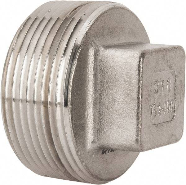 Value Collection - 1-1/2" Grade 316 Stainless Steel Pipe Square Head Plug - MNPT End Connections, 150 psi - Top Tool & Supply