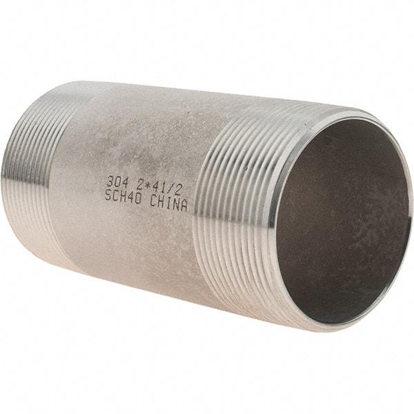 Value Collection - 2" Pipe x 4-1/2" Long, Grade 304/304L Stainless Steel Pipe Nipple - Welded & Threaded - Top Tool & Supply