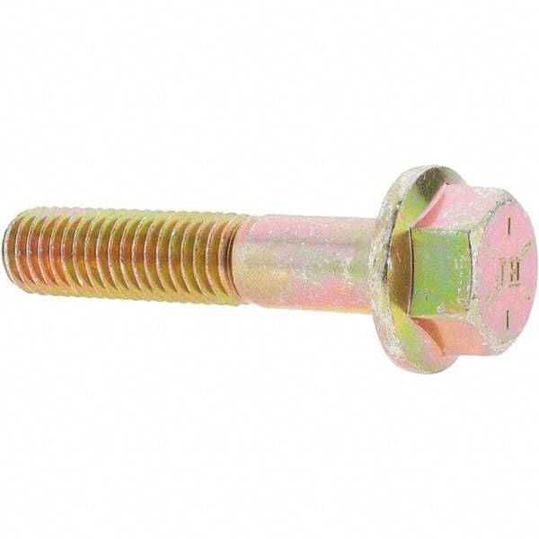 Value Collection - 1/2-13 UNC, 2-1/2" Length Under Head, Hex Drive Flange Bolt - 1-1/4" Thread Length, Grade 8 Alloy Steel, Smooth Flange, Zinc Yellow Dichromate Finish - Top Tool & Supply