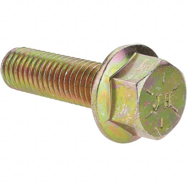 Value Collection - 1/2-13 UNC, 1-3/4" Length Under Head, Hex Drive Flange Bolt - 1-3/4" Thread Length, Grade 8 Alloy Steel, Smooth Flange, Zinc Yellow Dichromate Finish - Top Tool & Supply