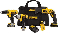 DeWALT - 12 Volt Cordless Tool Combination Kit - Includes 3/8" Drill/Driver, 1/4" Impact Driver, Pivot Reciprocating Saw & LED Worklight, Lithium-Ion Battery Included - Top Tool & Supply