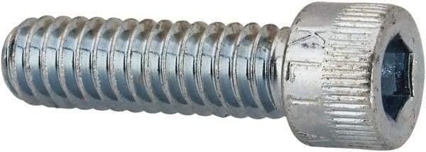 Made in USA - 1/4-20 UNC Hex Socket Drive, Socket Cap Screw - Alloy Steel, Zinc-Plated Finish, Fully Threaded, 7/8" Length Under Head - Top Tool & Supply