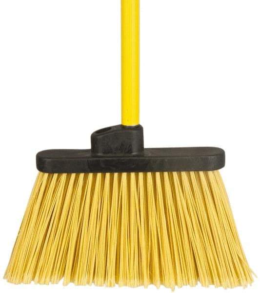 PRO-SOURCE - 12" Wide, Yellow Polypropylene Bristles, 48" Vinyl-Coated Metal Handle, Angled Broom - Flagged - Top Tool & Supply