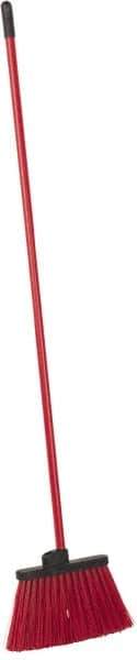 PRO-SOURCE - 12" Wide, Red Polypropylene Bristles, 46-1/2" Vinyl-Coated Metal Handle, Angled Broom - Flagged - Top Tool & Supply