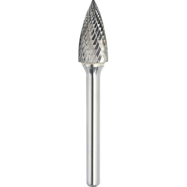 Made in USA - 9.5mm Cut Diam, 0.2362" Shank Diam, Tree Head Double Cut Burr - Carbide, 19mm LOC, 64mm OAL - Top Tool & Supply