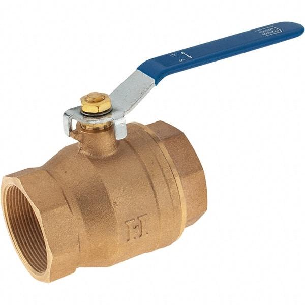 Value Collection - 2" Pipe, Bronze Full Port Ball Valve - 2 Piece, NPT Ends, Lever Handle, 600 WOG, 150 WSP - Top Tool & Supply