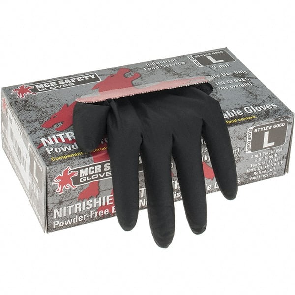 MCR Safety - Pack of (100) Size L, 3 mil, Powder Free Nitrile Disposable Gloves - Top Tool & Supply