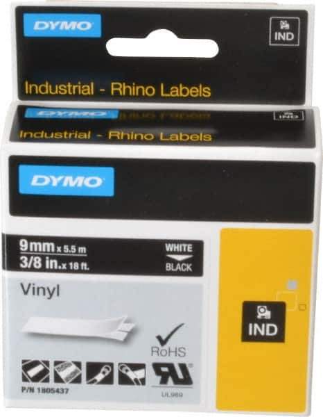 Dymo - 3/8" Wide x 216" Long, Black Vinyl Label Printer Cartridge - For RHINO 1000, 3000, 4200, 5000, 5200,6000, 6500 - Top Tool & Supply