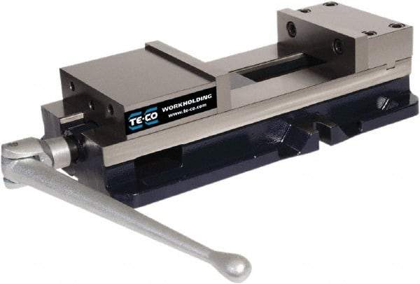 TE-CO - 8" Jaw Width, 11" Jaw Opening Capacity, Horizontal Stationary Machine Vise - Manual Operation, 12,000 Lb Capacity, 1 Station, 24-1/2" Long x 5.51" High x 2-1/4" Deep, 2-1/4" Jaw Height - Top Tool & Supply