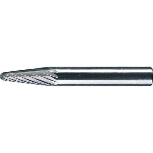 PFERD - 1/4" Cut Diam, 1/4" Shank Diam, 14° Taper Head Single Cut Burr - Tungsten Carbide, 5/8" LOC, 1-15/16" OAL - Top Tool & Supply