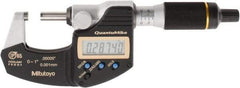 Mitutoyo - 0 to 1 Inch Range, 0.0001 Inch Resolution, Rapid Measurement, IP65 Electronic Outside Micrometer - 0.0001 Inch Accuracy, Ratchet Stop Thimble, Carbide Face, SR44 Battery, Plastic Case, Includes NIST Traceable Certification of Inspection - Top Tool & Supply