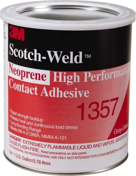 3M - 1 Gal Can Light Yellow Contact Adhesive - Series 1357, 30 min Working Time, Bonds to Polystyrene Foam Panels, Rubber, Vinyl Floor, Wall Lining & Flooring - Top Tool & Supply