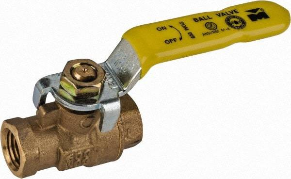 Value Collection - 1/2" Pipe, Full Port, Brass Packing Gland Ball Valve - Inline - Two Way Flow, IPS Ends, Lever Handle, 600 WOG, 150 WSP - Top Tool & Supply