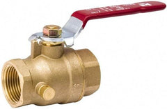 Value Collection - 1/2" Pipe, Full Port, Brass Side Drain Ball Valve - Inline - Two Way Flow, IPS Ends, Lever Handle, 500 WOG, 150 WSP - Top Tool & Supply