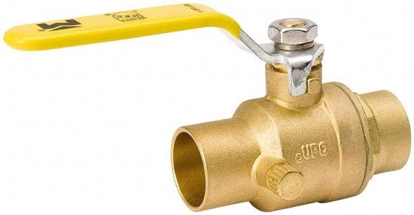 Value Collection - 1/2" Pipe, Full Port, Brass Side Drain Ball Valve - Inline - Two Way Flow, C x C Ends, Lever Handle, 500 WOG, 150 WSP - Top Tool & Supply