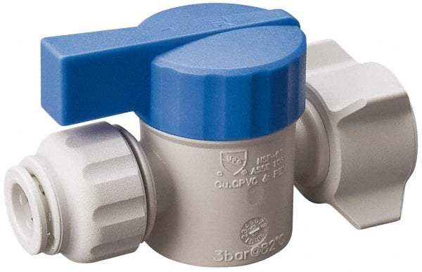 Value Collection - 1/4 x 1/2" Pipe, Full Port, Polysulfone Standard Ball Valve - Inline - Two Way Flow, Push Fit Ends, Lever Handle, 250 WOG, 200 WSP - Top Tool & Supply