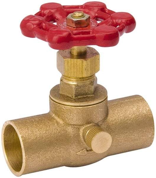 Value Collection - 3/8" Pipe, 125 psi WOG Rating, Brass Stop & Waste Valve - Lobe Type Handle, C x C End Connections, Use with Water, Oil, Air - Top Tool & Supply