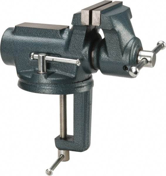 Wilton - 4" Jaw Width, 2-1/4" Opening Capacity, 2" Throat Depth, Steel Swivel Bench Vise - Clamp-On Base Attachment, 10" Long x 5.4" Wide x 10.1" High - Top Tool & Supply