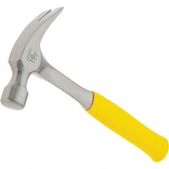 Stanley - 16 oz Head, Curved Claw Hammer - 12.8" OAL, Steel Head, 1.1" Face Diam, Smooth Face, Steel Handle with Grip - Top Tool & Supply