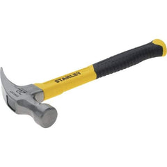 Stanley - 20 oz Head, Curved Claw Hammer - 12.83" OAL, Steel Head, 1.18" Face Diam, Smooth Face, Fiberglass Handle with Grip - Top Tool & Supply