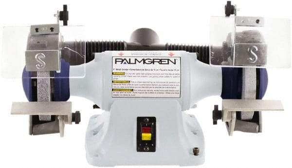 Palmgren - 6" Wheel Diam x 3/4" Wheel Width, 1/3 hp Grinder - 1/2" Arbor Hole Diam, 1 Phase, 3,450 Max RPM, 115/230 Volts - Top Tool & Supply