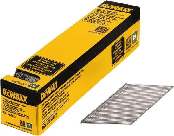 DeWALT - 15 Gauge 2-1/2" Long Finishing Nails for Power Nailers - Steel, Galvanized Finish, Smooth Shank, Angled Stick Collation, Round Head, Chisel Point - Top Tool & Supply