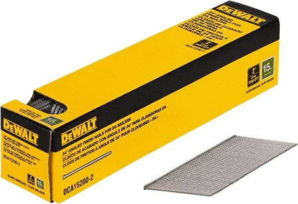 DeWALT - 15 Gauge 2" Long Finishing Nails for Power Nailers - Steel, Bright Finish, Smooth Shank, Angled Stick Collation, Round Head, Chisel Point - Top Tool & Supply