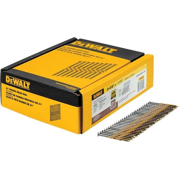 DeWALT - 12 Gauge 2.38" Long Framing Nails for Power Nailers - Steel, Galvanized Finish, Ring Shank, Angled Stick Collation, Round Head - Top Tool & Supply