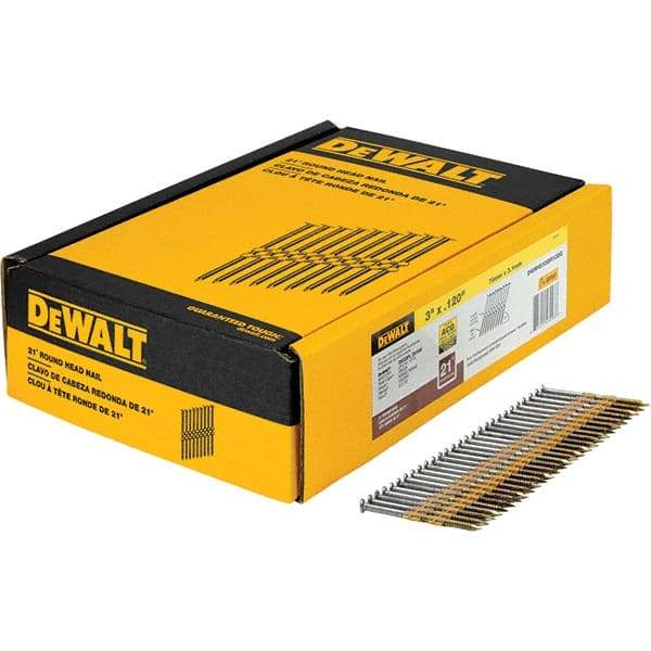 DeWALT - 11 Gauge 3" Long Framing Nails for Power Nailers - Steel, Galvanized Finish, Ring Shank, Angled Stick Collation, Round Head - Top Tool & Supply