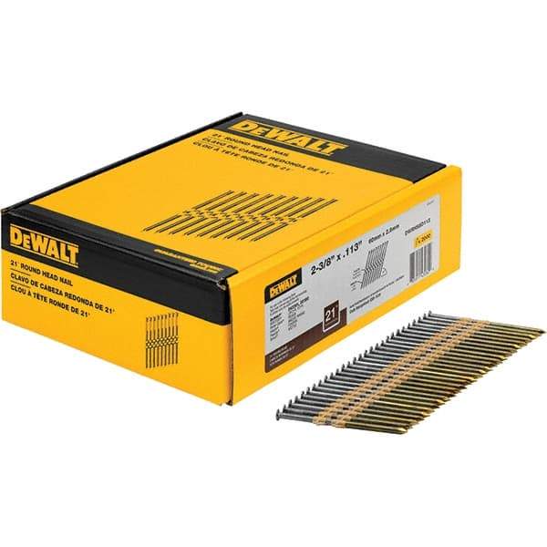 DeWALT - 12 Gauge 2.38" Long Framing Nails for Power Nailers - Steel, Bright Finish, Smooth Shank, Angled Stick Collation, Round Head - Top Tool & Supply