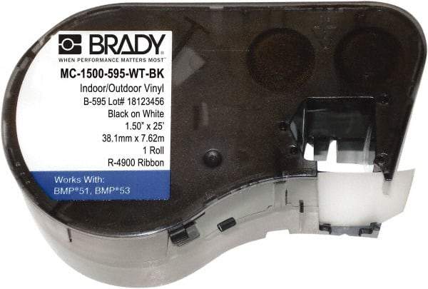 Brady - 1-1/2" Wide, Black & White Vinyl Labels - For BMP51 Label Printer, BMP53 Label Printer - Top Tool & Supply