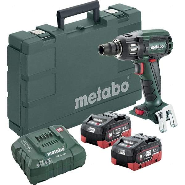 Metabo - 1/2" Drive 18 Volt Pistol Grip Cordless Impact Wrench & Ratchet - 2,150 RPM, 0 to 4,250 BPM, 295 Ft/Lb Torque, 2 Lithium-Ion Batteries Included - Top Tool & Supply