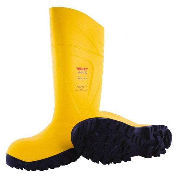 Tingley - Unisex Size 10 Medium Width Steel Knee Boot - Yellow, Navy, Polyurethane Upper, Polyurethane Outsole, 15" High, Pull-On - Top Tool & Supply