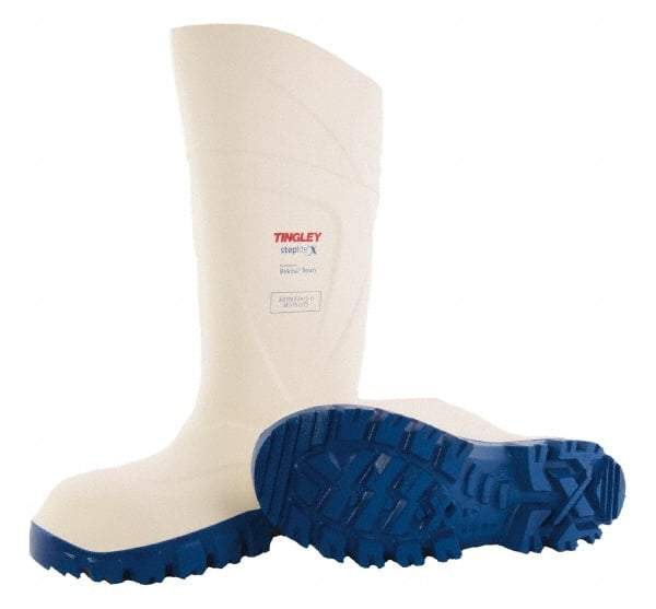 Tingley - Unisex Size 9 Medium Width Steel Knee Boot - White, Blue, Polyurethane Upper, Polyurethane Outsole, 15" High, Pull-On - Top Tool & Supply