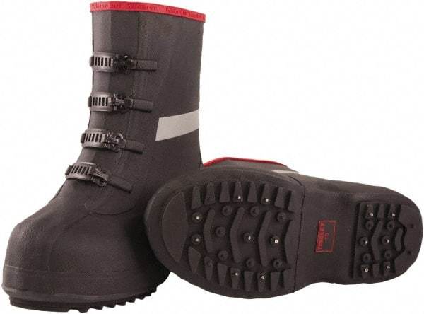 Tingley - Men's 6 (Women's 8) Traction Overboots - 12" High, Plain Toe, Cleated & Studded Sole, Rubber Upper, Black, 100% Liquid Proof, 4 Buckle - Top Tool & Supply