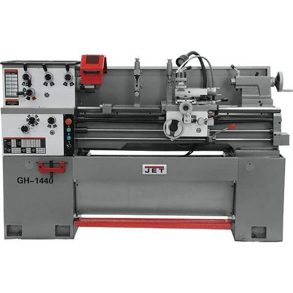 Jet - 14" Swing, 40" Between Centers, 230 Volt, Triple Phase Bench Lathe - 5MT Taper, 3 hp, 40 to 1,800 RPM, 1-1/2" Bore Diam, 46" Deep x 28" High x 74-5/8" Long - Top Tool & Supply