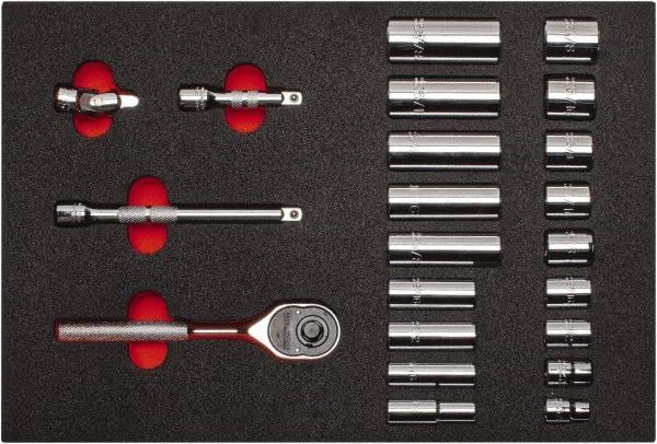 Proto - 22 Piece 3/8" Drive Chrome Finish Deep Well Socket Set - 6 Points, 3/8" to 7/8" Range, Inch Measurement Standard - Top Tool & Supply