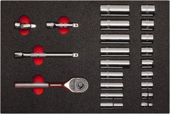 Proto - 22 Piece 3/8" Drive Chrome Finish Deep Well Socket Set - 6 Points, 3/8" to 7/8" Range, Inch Measurement Standard - Top Tool & Supply