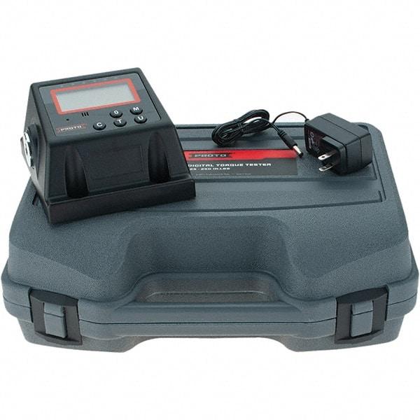 Proto - 25 to 250 In/Lb, Electronic Torque Tester - Accurate to ± 1% CW and ± 3% CCW Digit Accuracy, 5-5/8" OAL, 3/8" Drive - Top Tool & Supply