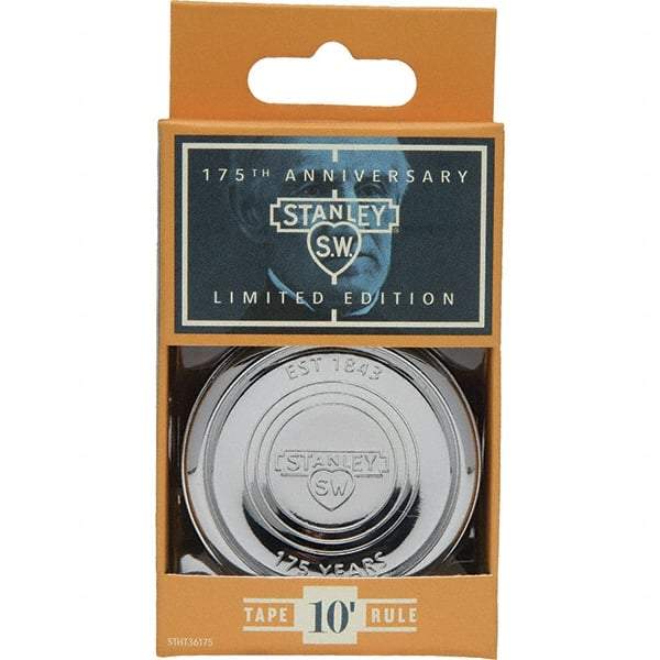 Stanley - 10' x 1/2" 175th Anniversary Tape Measure - 1/16" Graduation, Silver Die-Cast Case - Top Tool & Supply