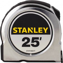 Stanley - 25' x 1" Yellow Steel Blade Tape Measure - 1/16" Graduation, Chrome ABS Plastic Case - Top Tool & Supply