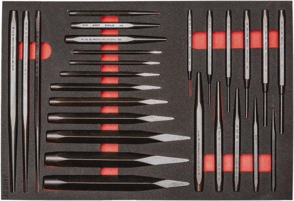 Proto - 26 Piece Diamont Point Chisel, Cold Chisel, Solid, Pin & Center Punch Set - 1/4 to 1-3/16" Chisel, 1/16 to 3/8" Punch - Top Tool & Supply