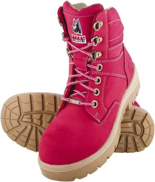 Steel Blue - Women's Wide Width Steel Work Boot - Pink, Leather Upper, Nitrile Rubber Outsole, 6" High, Lace-Up - Top Tool & Supply