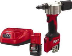 Milwaukee Tool - All up to 3/16" Closed End Rivet Capacity , 2,000 Lb Pull Force Cordless Electric Riveter - 0.8" Stroke Length, 12 Volt, Mandrel Collection, (2) 48-11-2401 Batteries Included - Top Tool & Supply