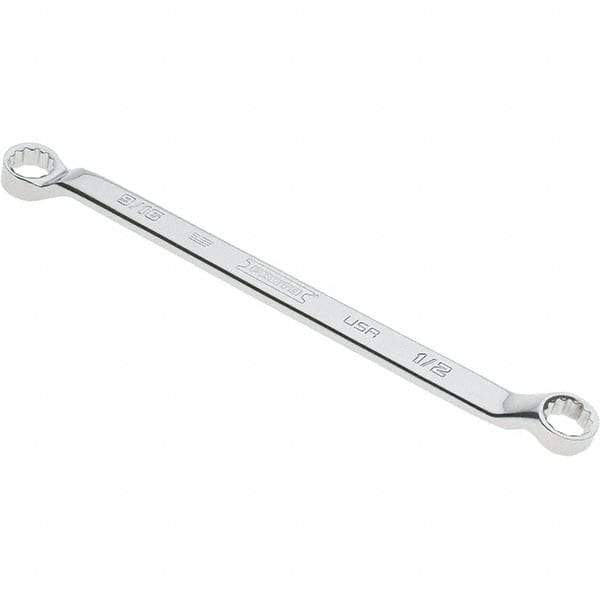 Proto - 1/2" x 9/16" 12 Point Box Wrench - Double End, 53/64" Head Diam x 3/4" Head Thickness, 8-7/8" OAL, Steel, Polished Finish, 15° Offset - Top Tool & Supply