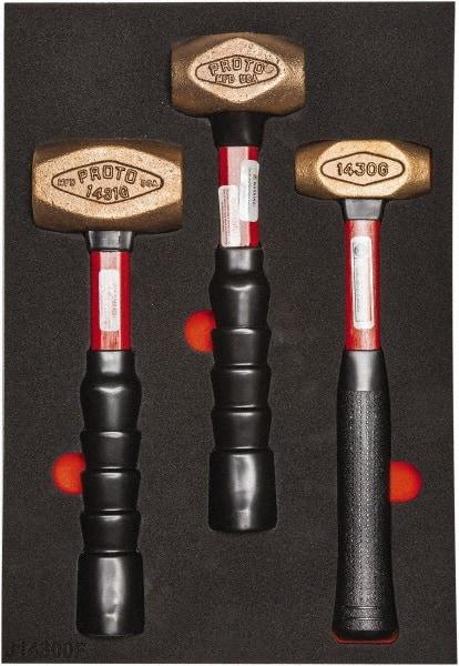 Proto - 3 Piece, 2-5/8, 1-1/2, 1 Lb Head Weight, Dead Blow Hammer Set - 12" OAL, Fiberglass Handles - Top Tool & Supply