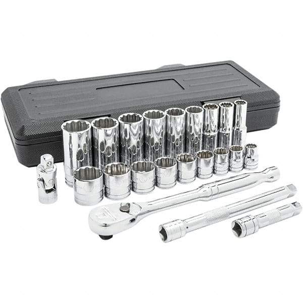 GearWrench - 22 Piece 3/8" Drive Chrome Finish Deep Well Socket Set - 12 Points, 3/8" to 7/8" Range, Inch/Metric Measurement Standard - Top Tool & Supply