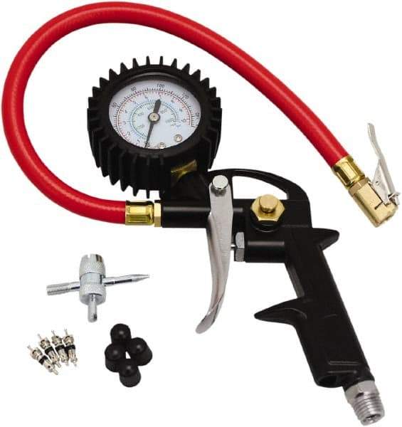 Milton - 0 to 150 psi Dial Easy-Clip Tire Pressure Gauge - 13' Hose Length, 2 psi Resolution - Top Tool & Supply